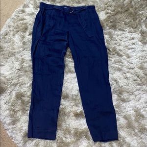 VINCE Blue Marine Linen Blend Belted Pants